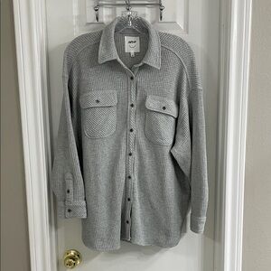 Aerie Lumber Jane Waffle Knit Oversized Button Shirt Grey Size XS
